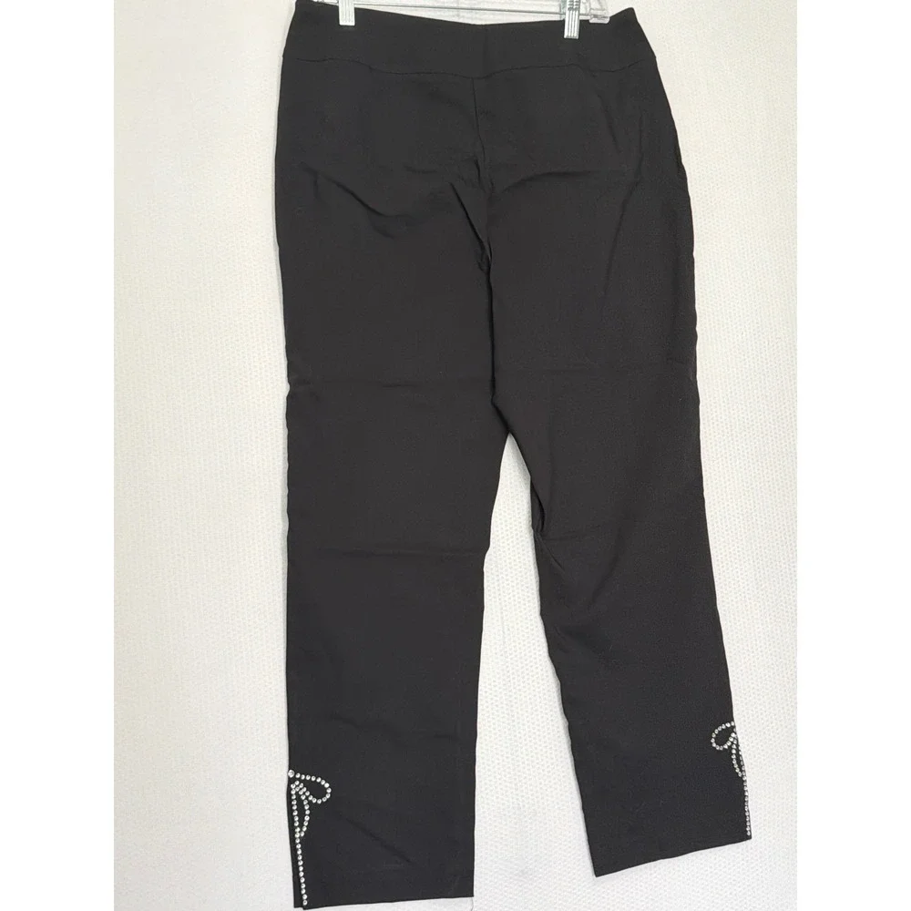 Zac & Rachel Black Slim Ankle Pants Rhinestone Bow Hem Size 14 NWT